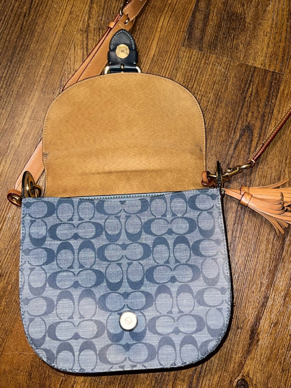 Coach Kleo 23 Navy Blue Canvas Brown Signature Chambray Shoulder Crossbody Bag - Picture 6 of 14